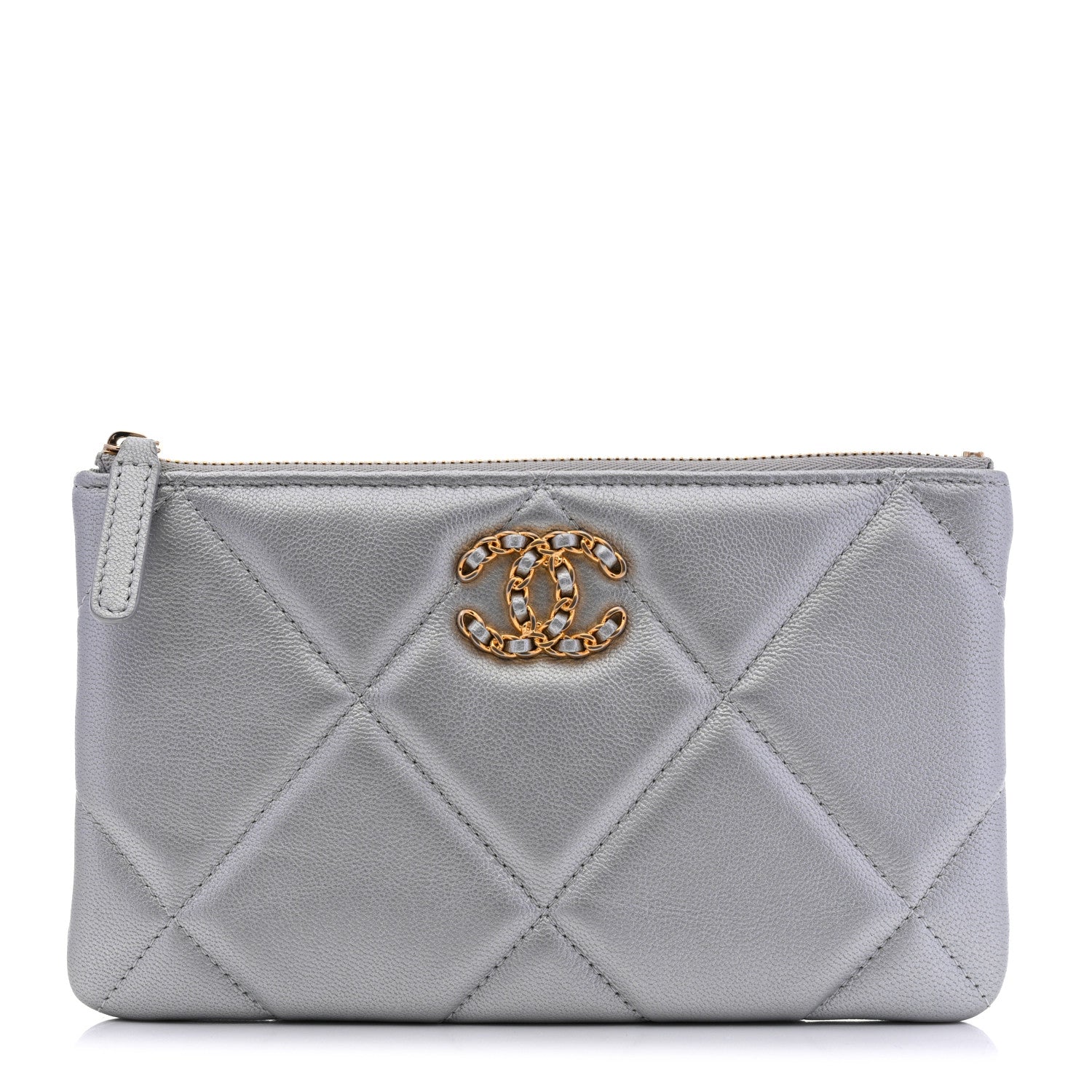Chanel Shiny Goatskin Quilted Small Chanel 19 Pouch Silver 1 of 8