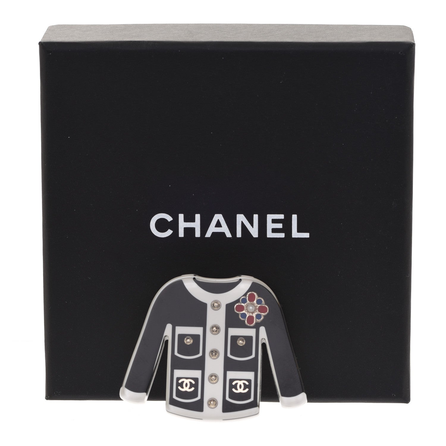Chanel Resin Pearl Tweed Cardigan CC Brooch Black White 5 of 5