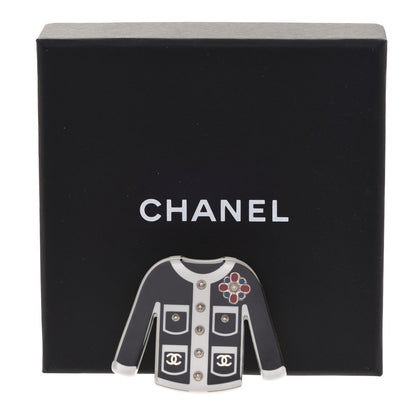 Chanel Resin Pearl Tweed Cardigan CC Brooch Black White 5 of 5