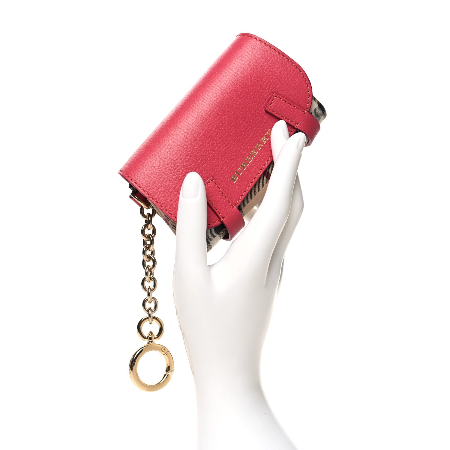 Burberry Haymarket Check Key Ring Coin Case Pink 2 of 10