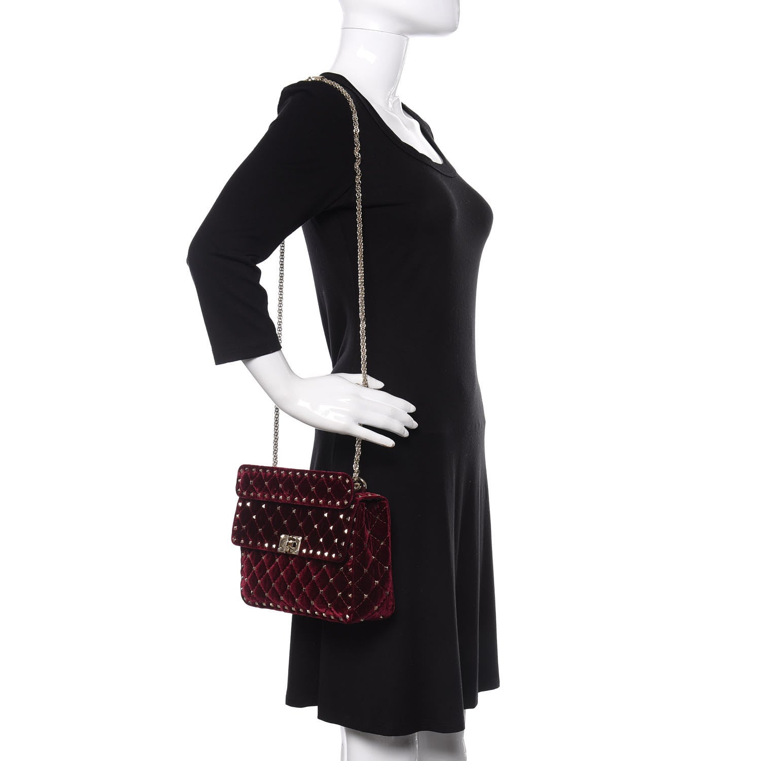 Valentino Garavani Velvet Medium Rockstud Spike Shoulder Bag Rubino 2 of 9