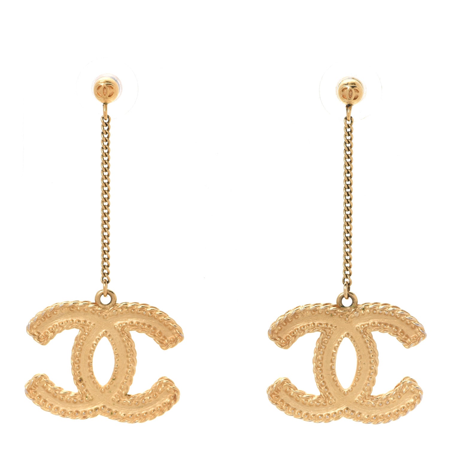 Chanel CC Drop Earrings Matte Gold 1 of 5