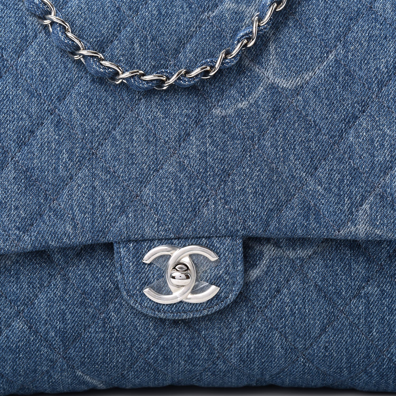 Chanel Denim Quilted CC Print Jumbo Single Flap Blue 10 of 11