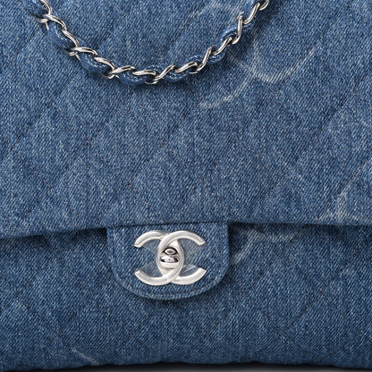 Chanel Denim Quilted CC Print Jumbo Single Flap Blue 10 of 11