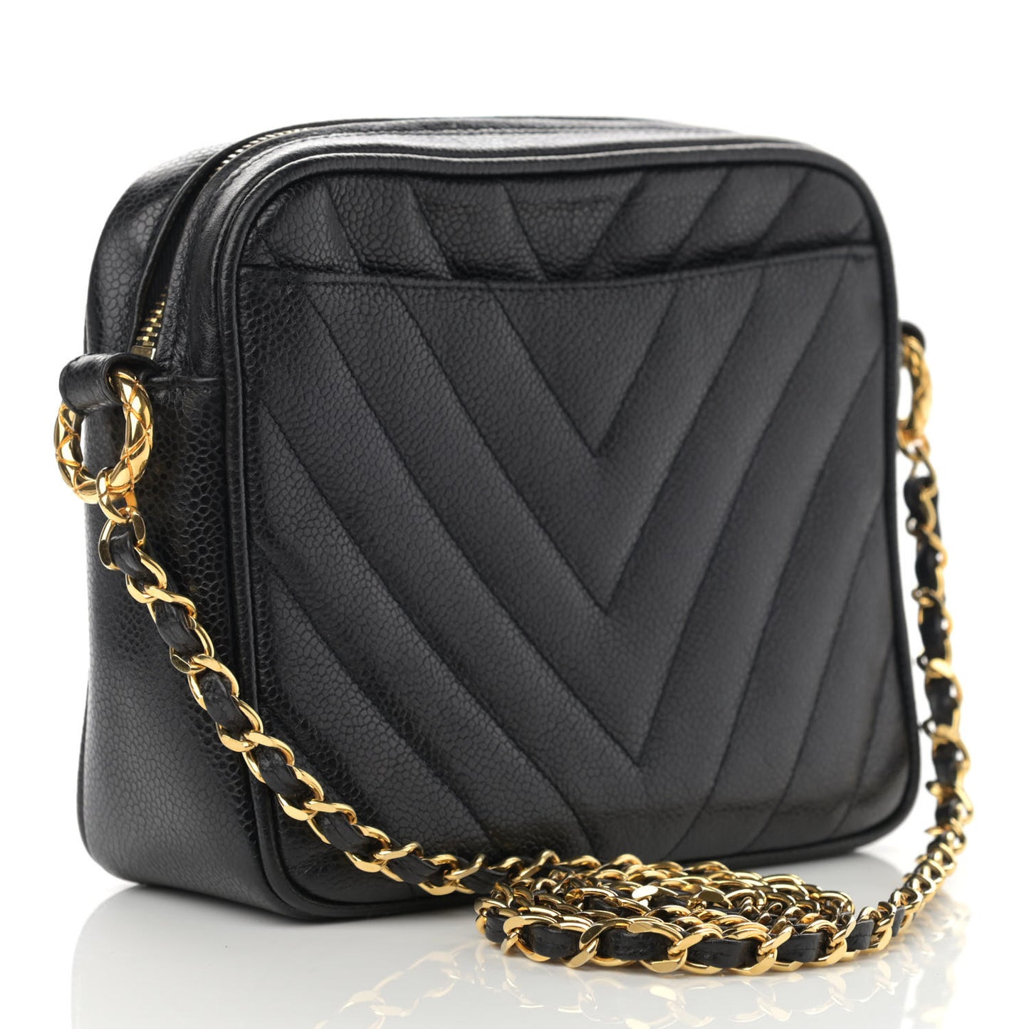 Caviar Chevron Quilted Camera Case Black