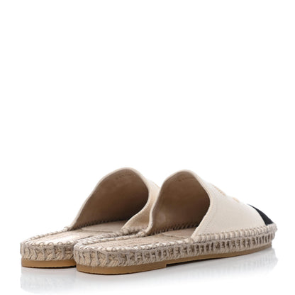 Chanel Denim CC Espadrille Mules 38 White Black 3 of 4