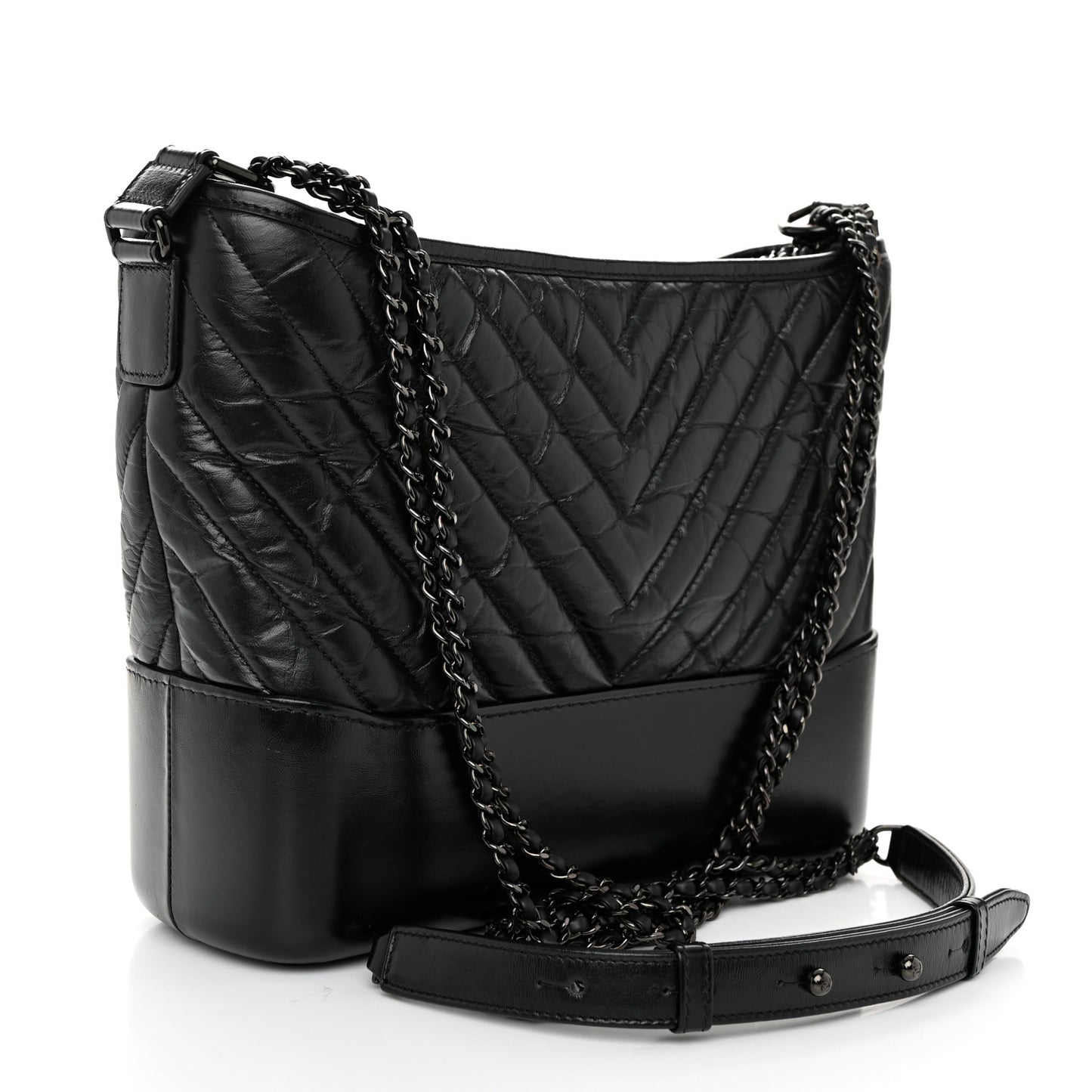 Aged Calfskin Chevron Quilted Medium Gabrielle Hobo So Black