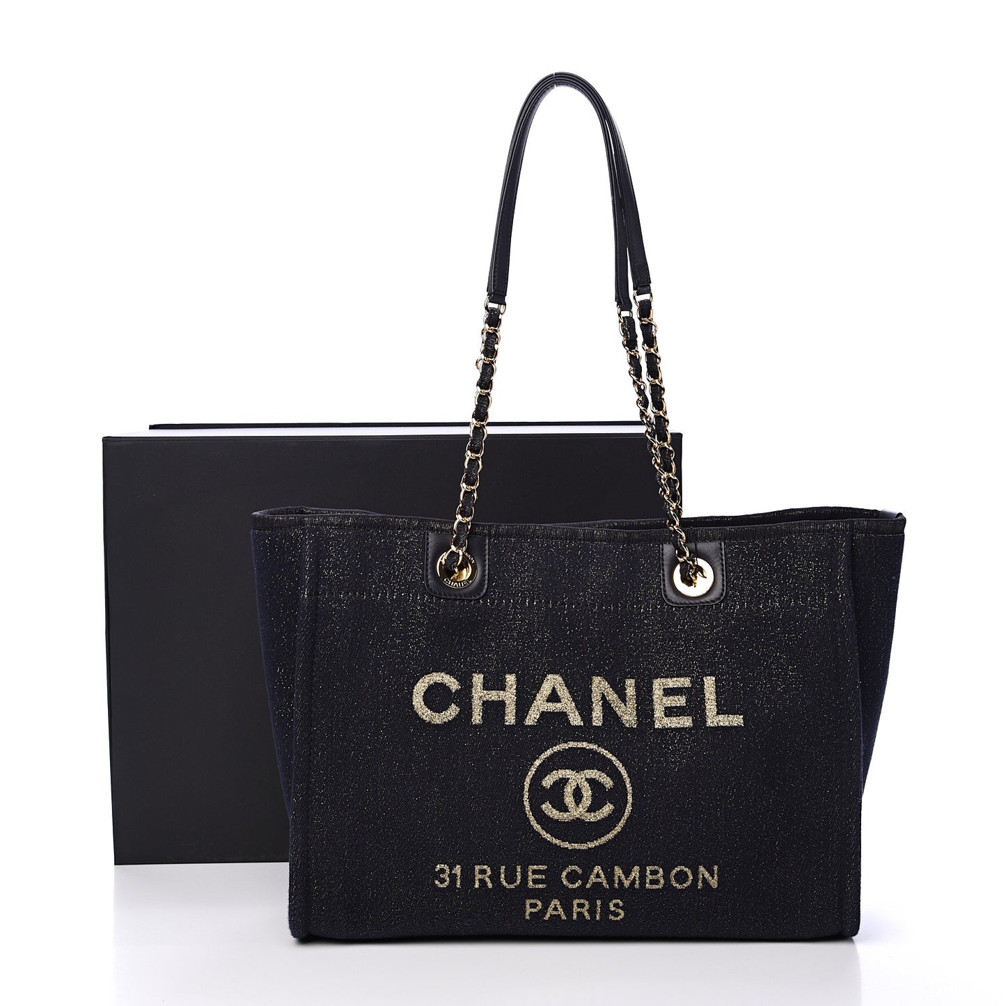 Lurex Canvas Small Deauville Tote Navy Blue Gold