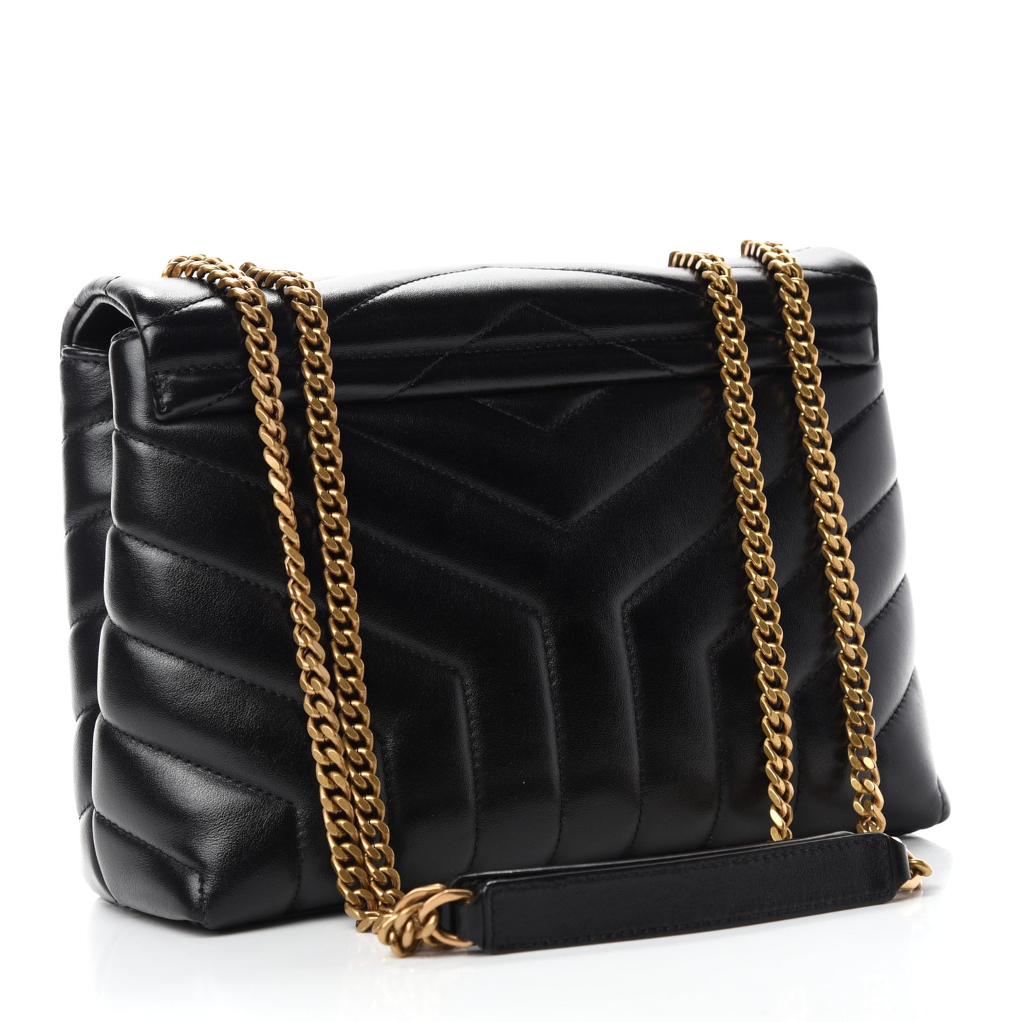 Calfskin Y Quilted Monogram Small Loulou Chain Satchel Black