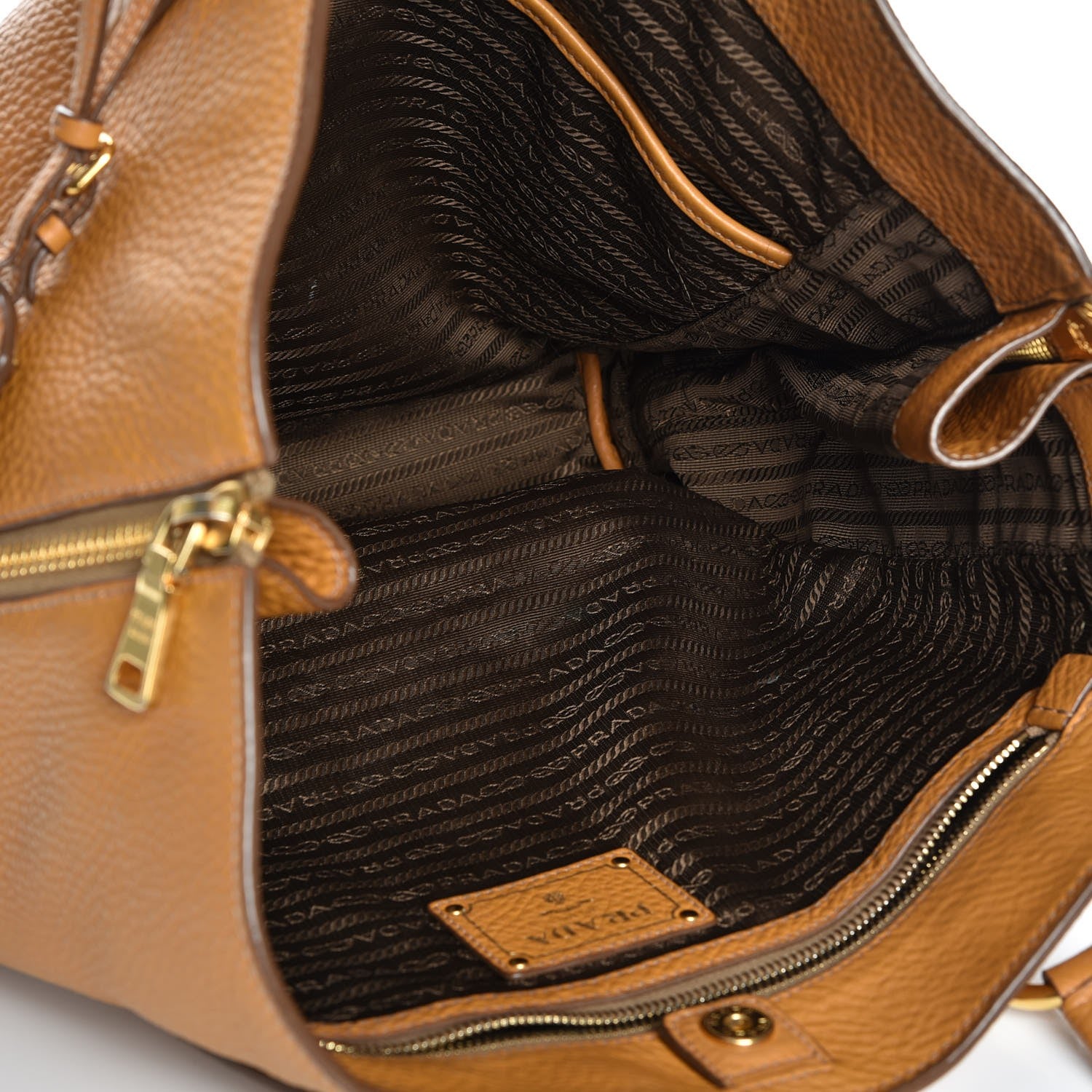 Prada Vitello Daino Side Zip Shopping Tote Caramel 5 of 14