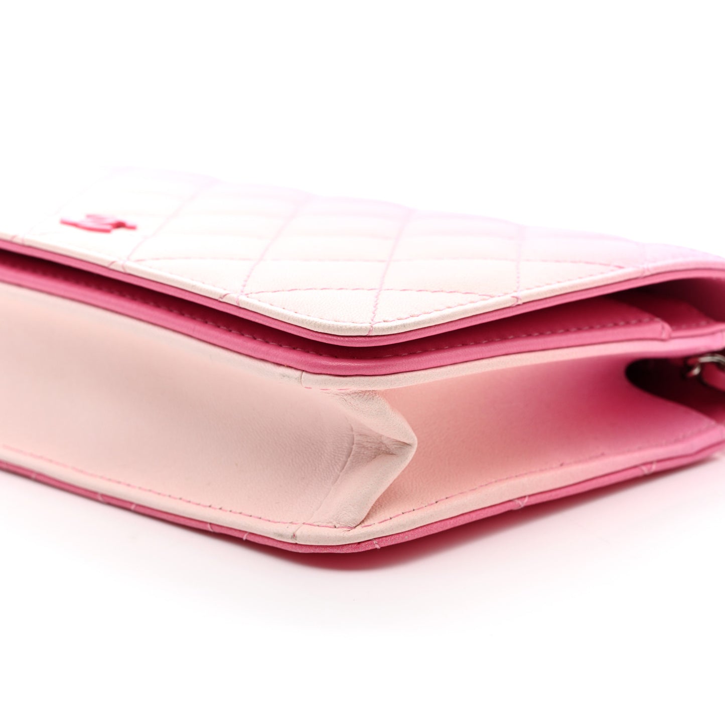 Faded Lambskin Quilted Zephyr Wallet on Chain WOC Dark Pink