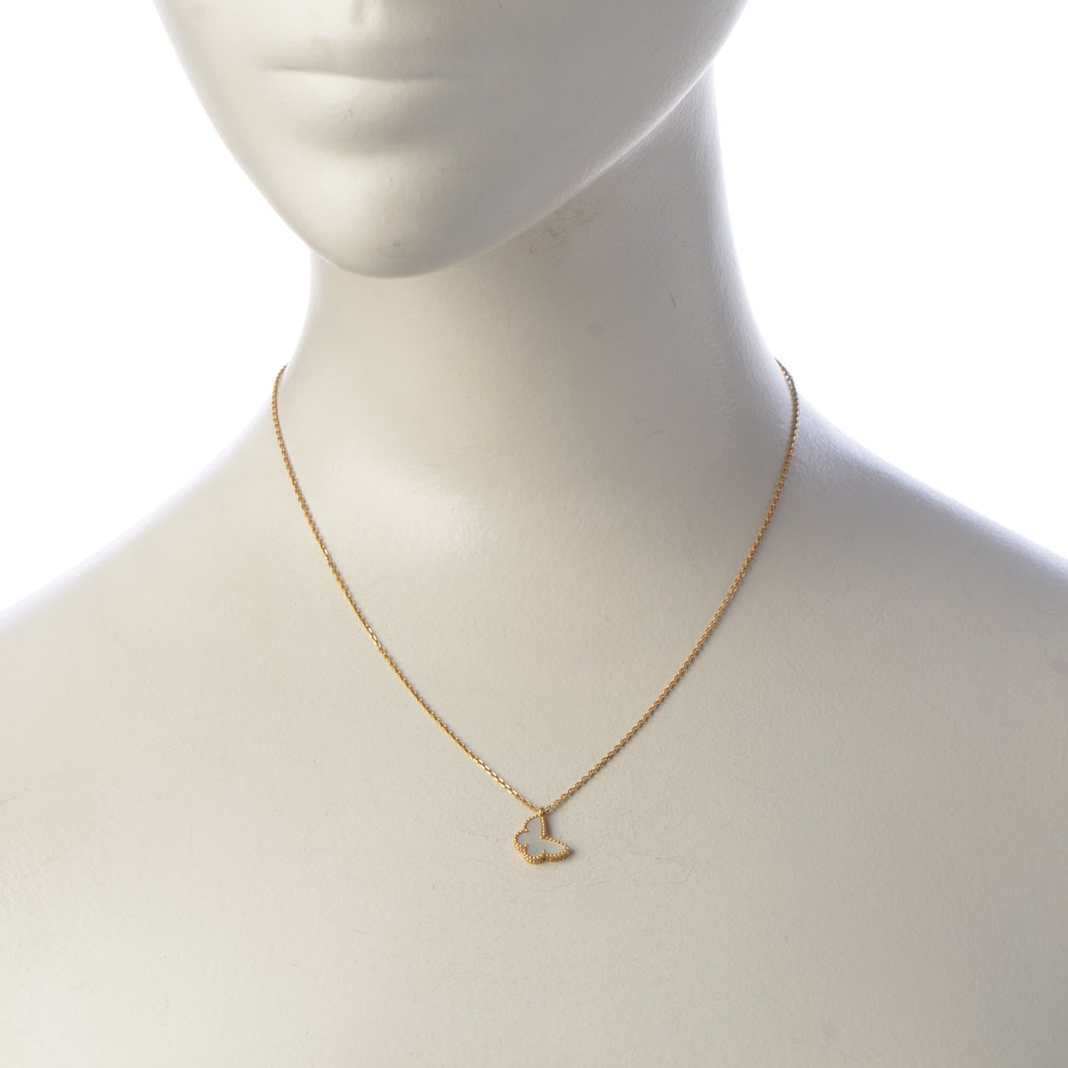 Van Cleef & Arpels 18K Yellow Gold Mother of Pearl Sweet Alhambra Butterfly Pendant Necklace 2 of 7