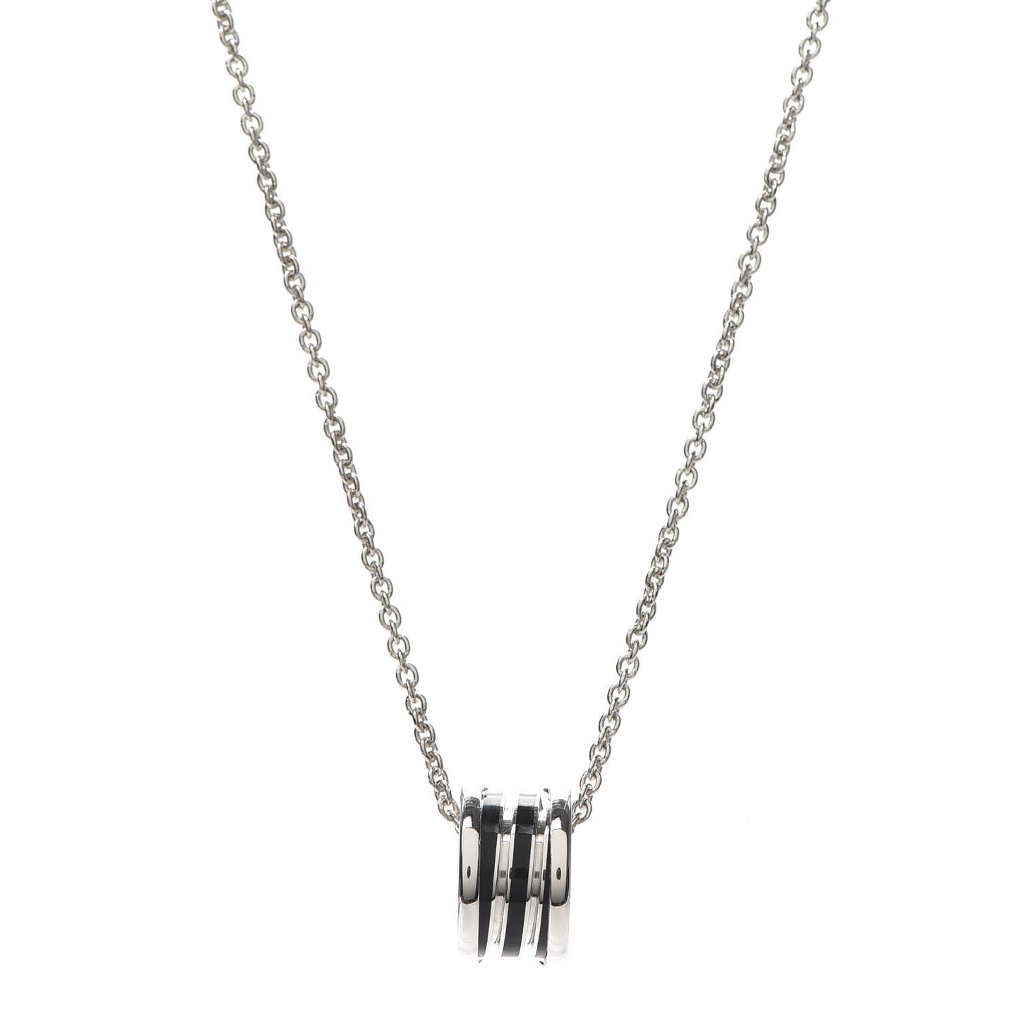 18K White Gold Black Enamel B.Zero1 Pendant Necklace