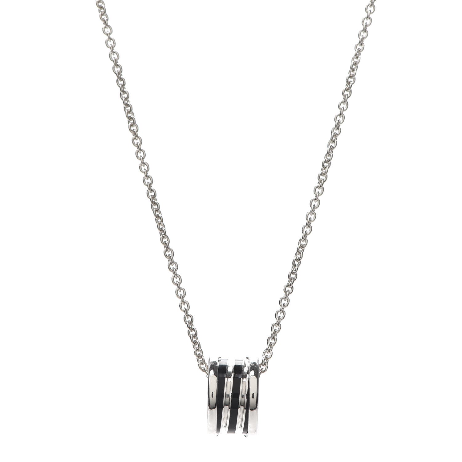 Bulgari 18K White Gold Black Enamel B.Zero1 Pendant Necklace 1 of 5