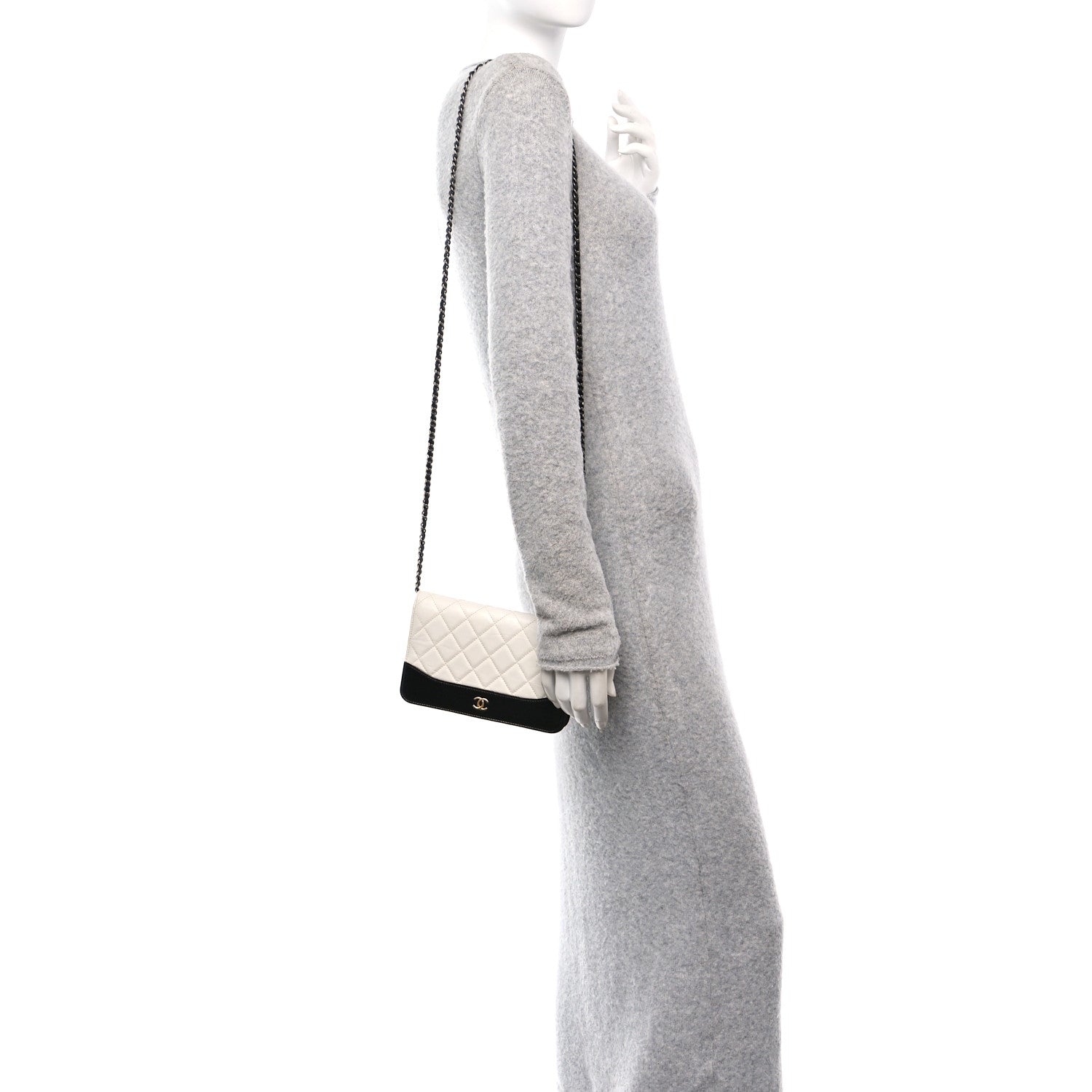 Chanel Aged Calfskin Quilted Gabrielle Wallet On Chain WOC White Black 2 of 11