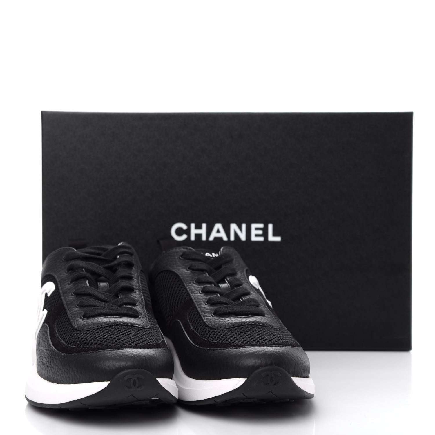 Chanel Calfskin Mesh Lycra Suede Womens Logo Sneakers 40.5 Black 11 of 13
