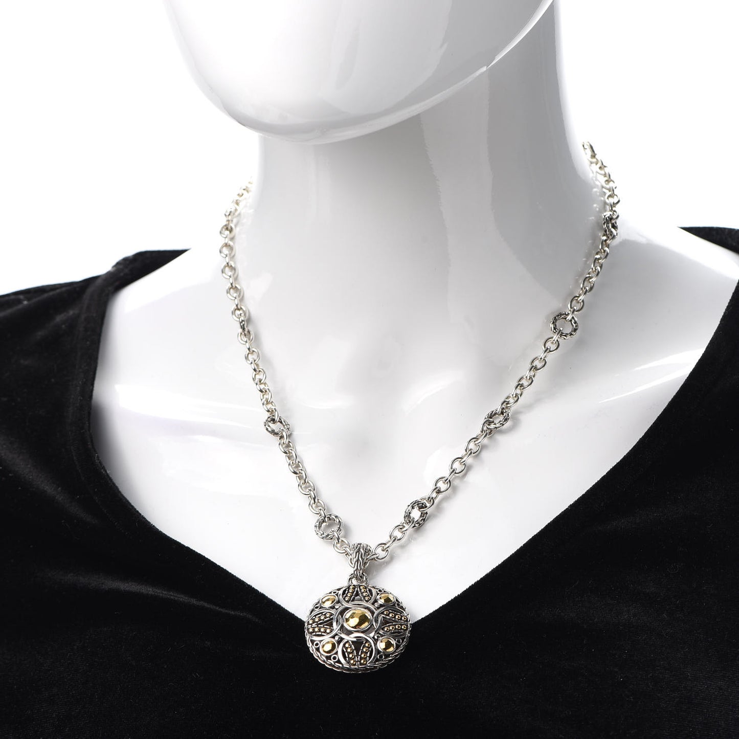 Sterling Silver 22K Yellow Gold Dot Drop Pendant Necklace