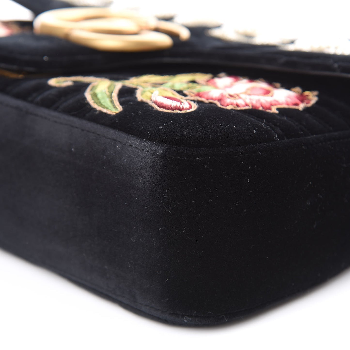 Velvet Matelasse Loved Embroidered Medium GG Marmont Shoulder Bag Black