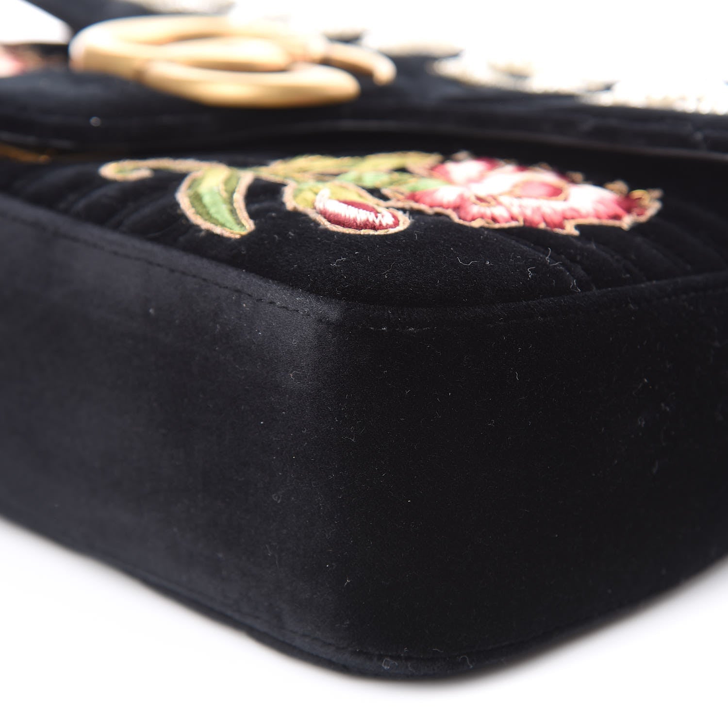 Gucci Velvet Matelasse Loved Embroidered Medium GG Marmont Shoulder Bag Black 10 of 11