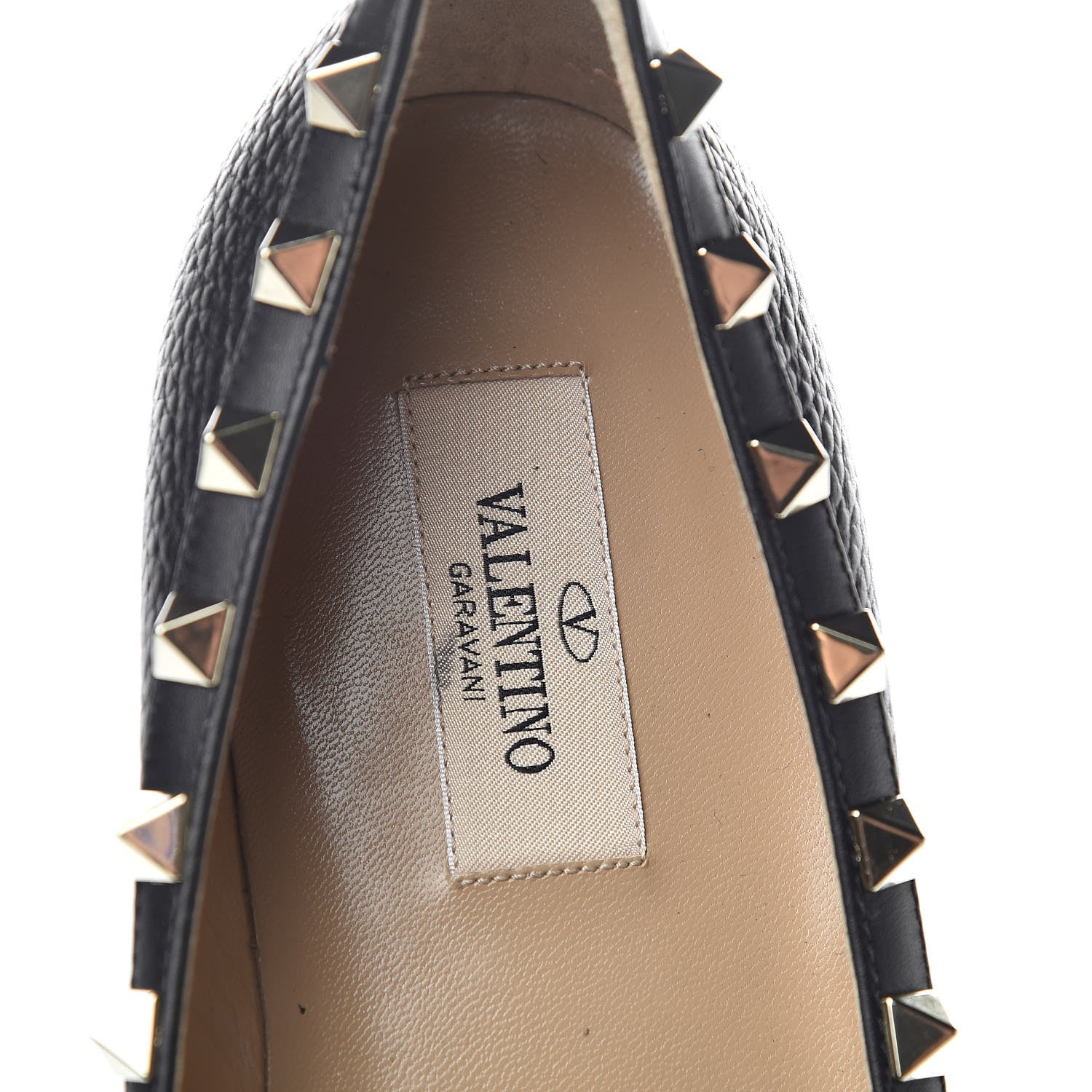 Valentino Garavani Pebbled Calfskin Rockstud Ballerina Flats 38 Black 7 of 9