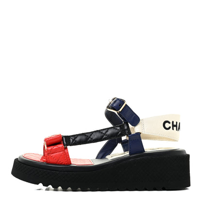 Chanel Lambskin Logo Platform Sandals 35.5 Red Black Ivory Navy Blue 1 of 9