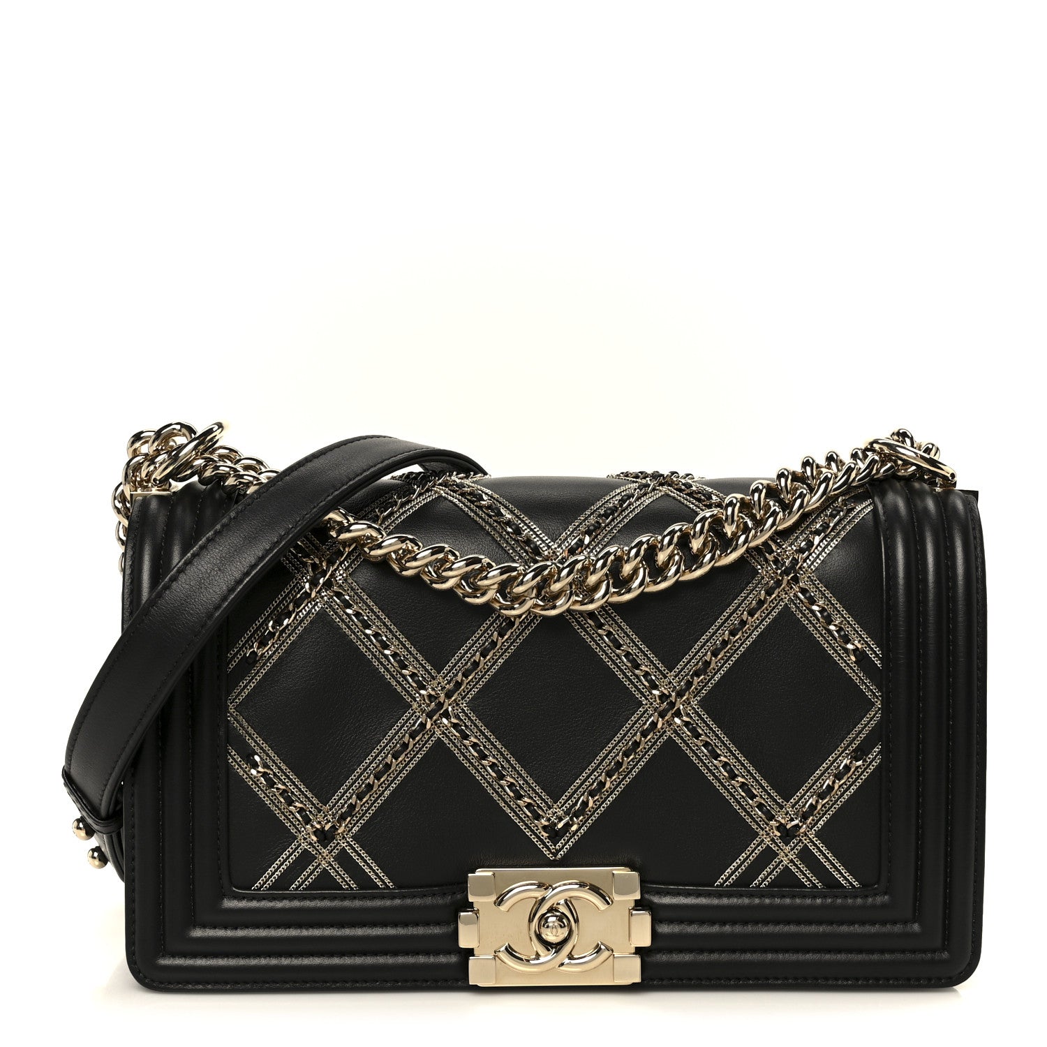 Chanel Calfskin Quilted Medium Chain Detail Boy Flap Black 1 of 10