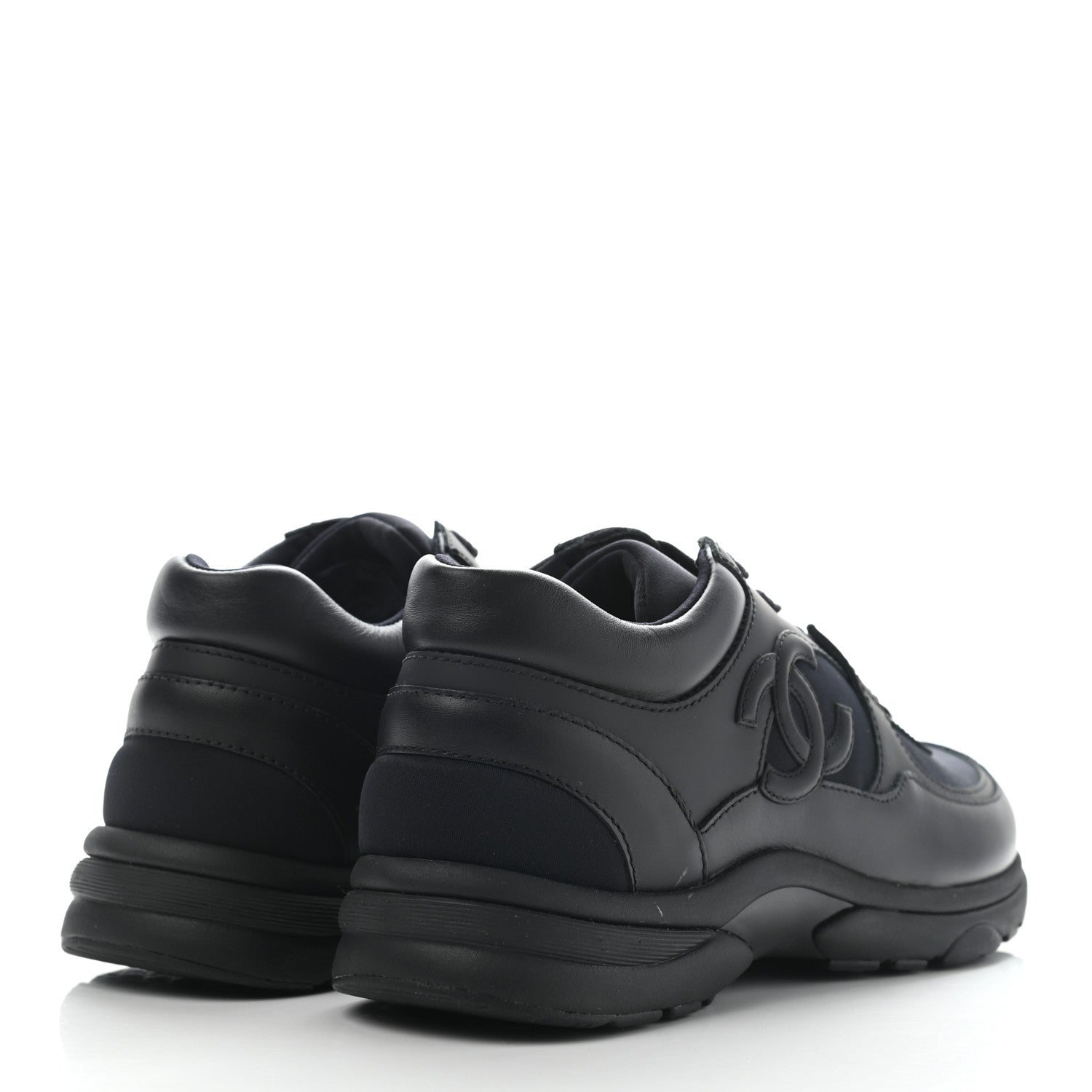 Chanel Lambskin Fabric CC Sneakers 36.5 Black 4 of 12
