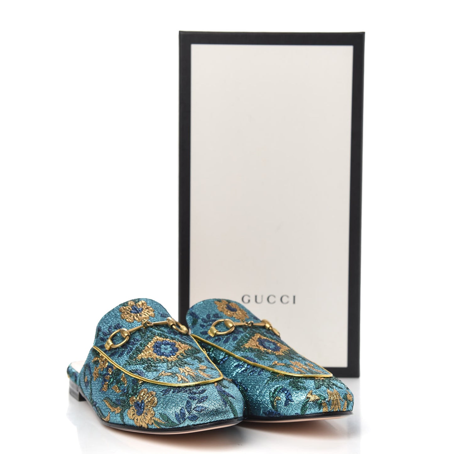 Iridescent Brocade Womens Princetown Slippers 40.5 Azure Multicolor Oro