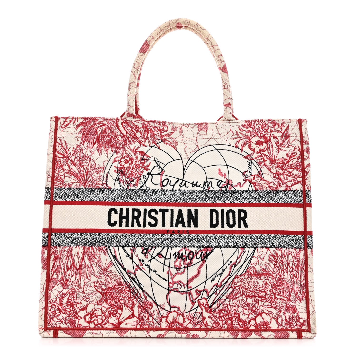 Christian Dior Canvas Embroidered Large Dioramour D-Royaume Book Tote Red Multicolor 1 of 16