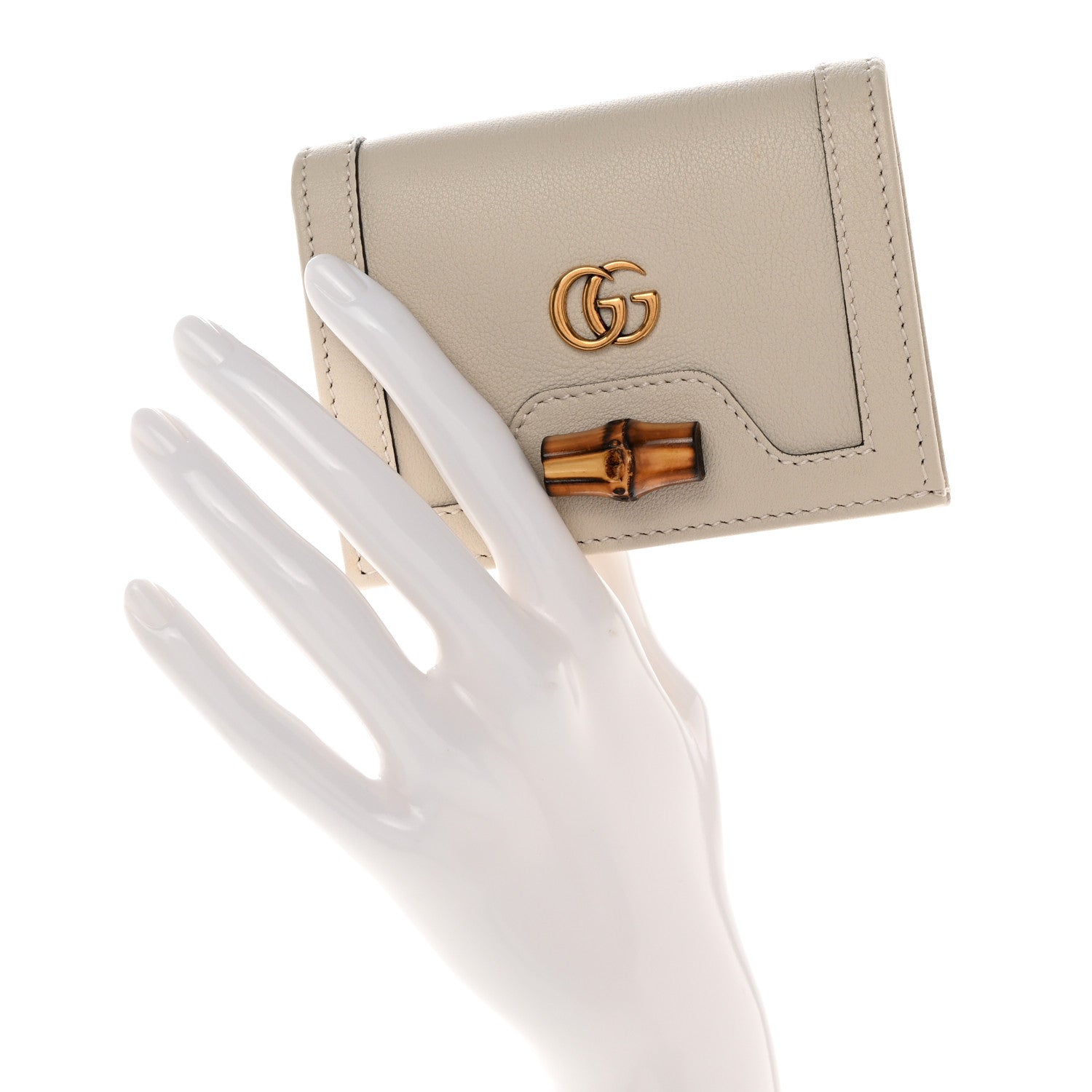 Gucci Wonka Grain Calfskin Diana Card Case Wallet Mystic White 2 of 14
