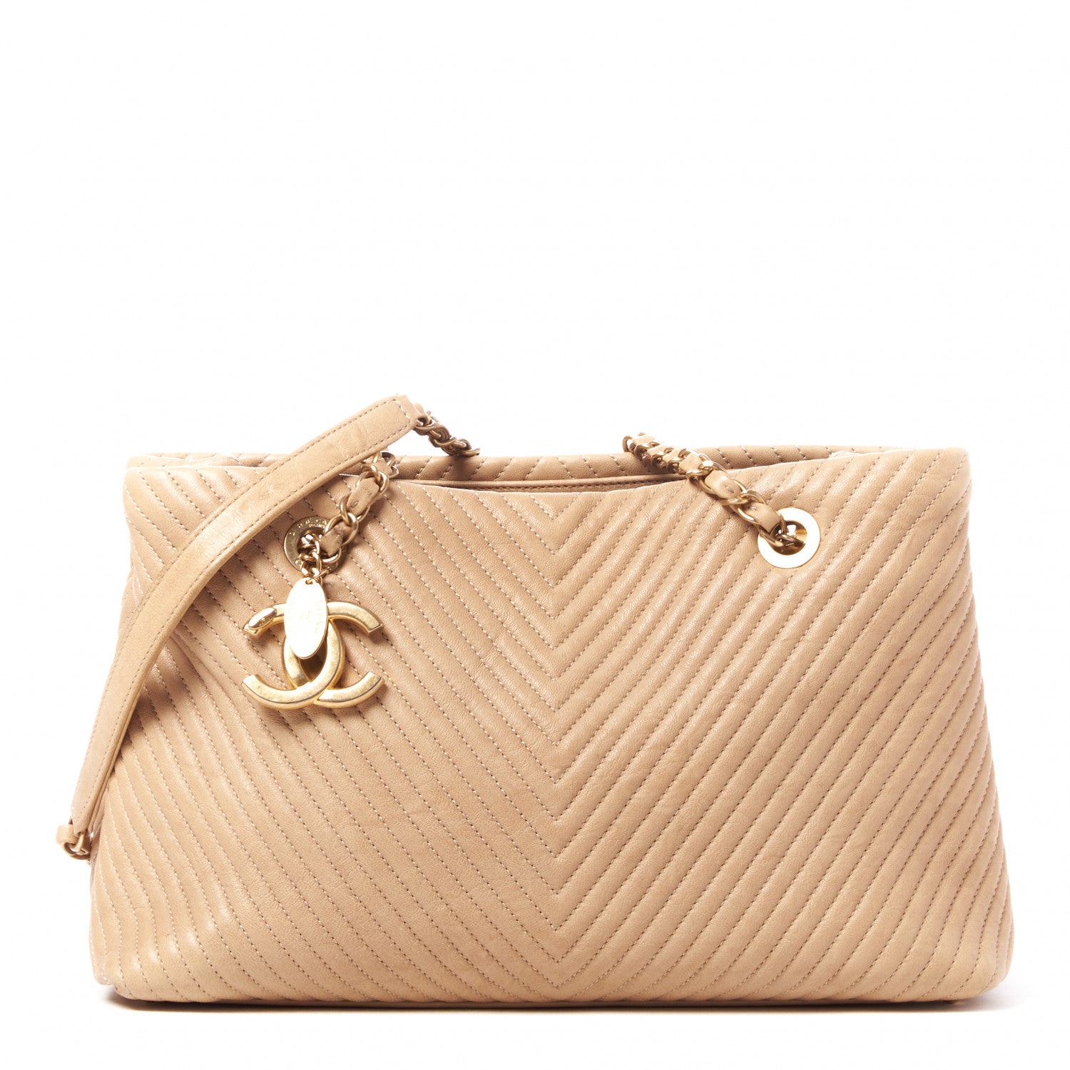 Chanel Wrinkled Lambskin Chevron Quilted Surpique Tote Beige 1 of 11