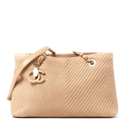 Chanel Wrinkled Lambskin Chevron Quilted Surpique Tote Beige 1 of 11
