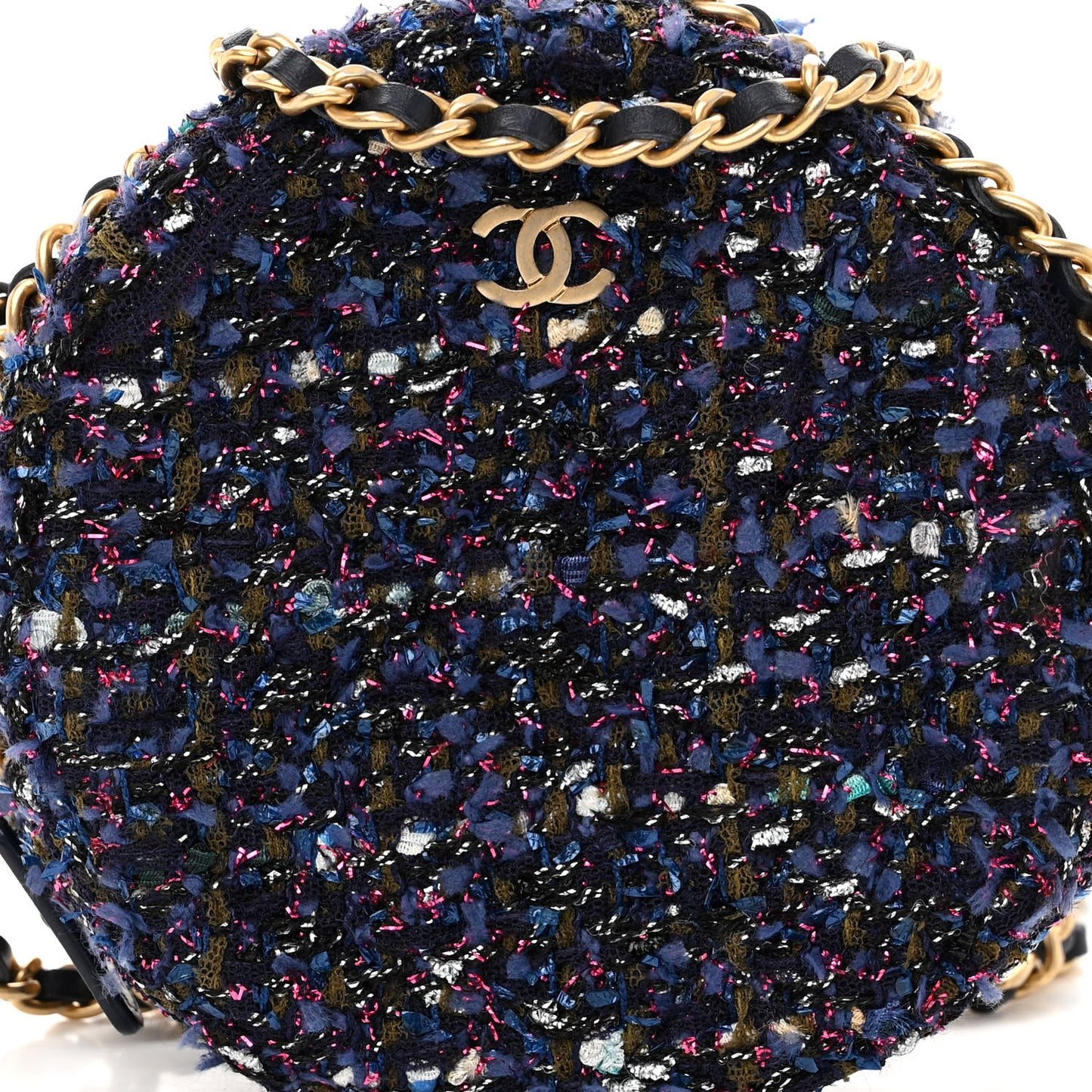 Tweed Round Clutch With Chain Multicolor