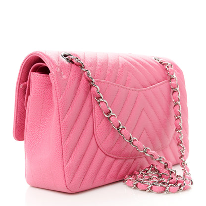 Chanel Caviar Chevron Quilted Medium Double Flap Pink 3 of 11