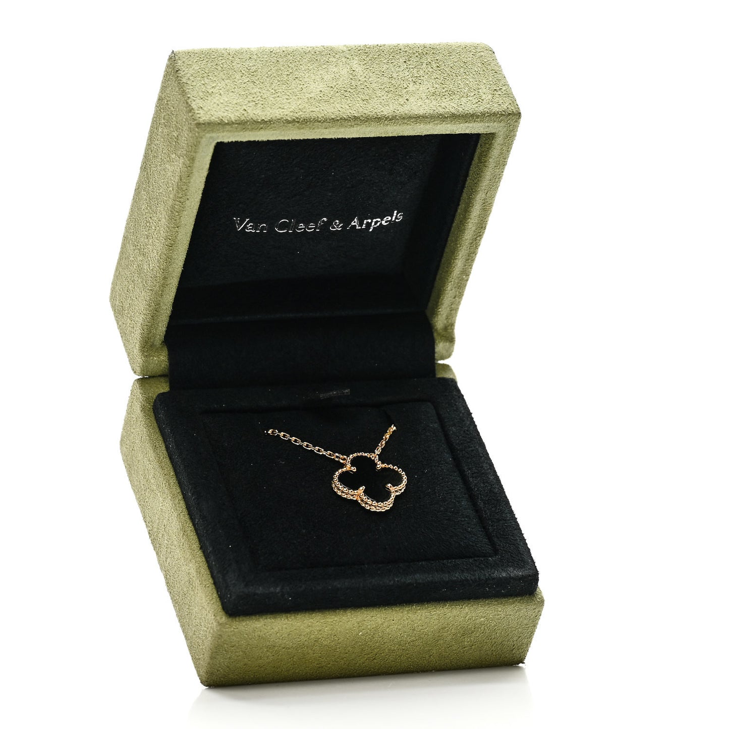 18K Yellow Gold Black Onyx Vintage Alhambra Pendant Necklace