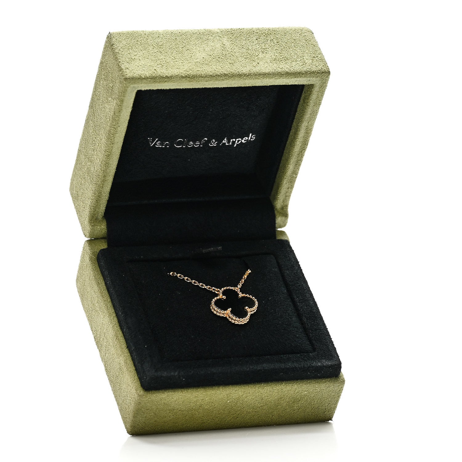 Van Cleef & Arpels 18K Yellow Gold Black Onyx Vintage Alhambra Pendant Necklace 6 of 6