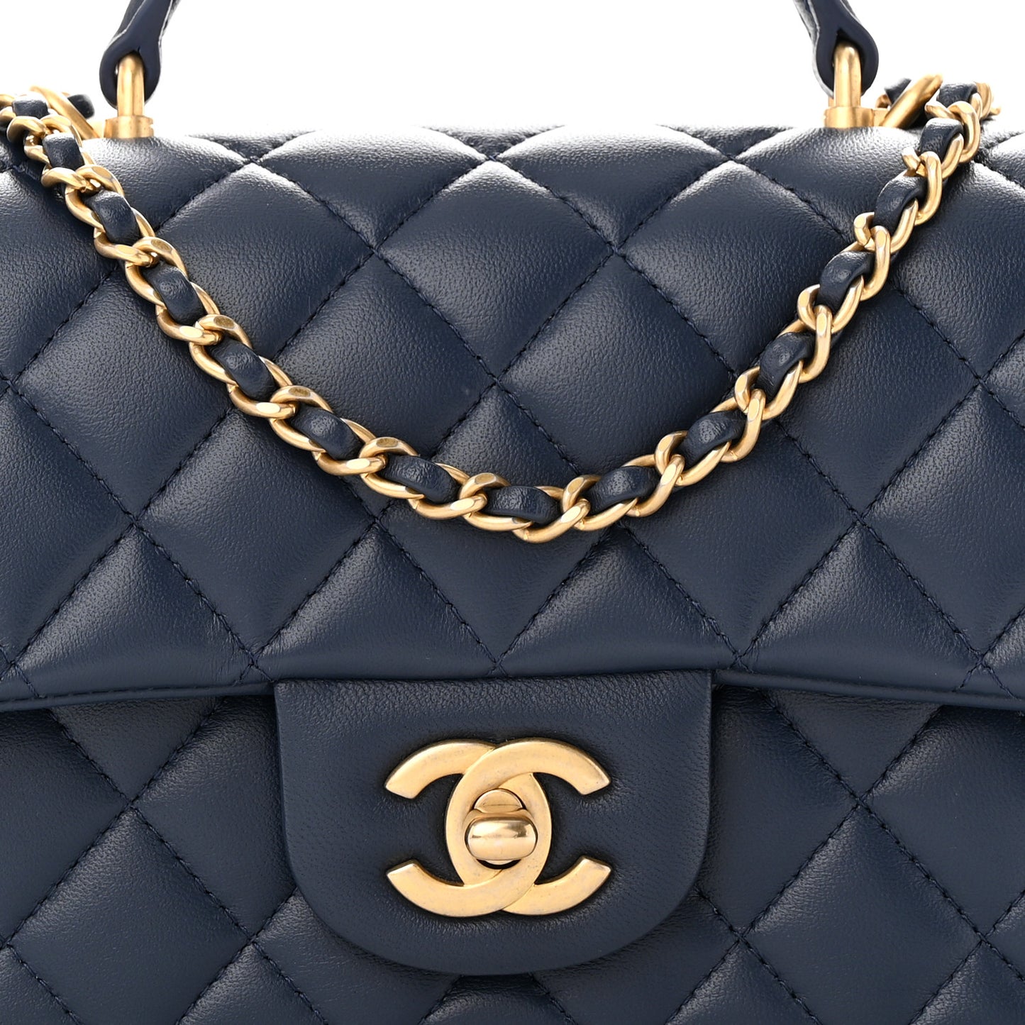 Lambskin Quilted Mini Metal Top Handle Rectangular Flap Blue