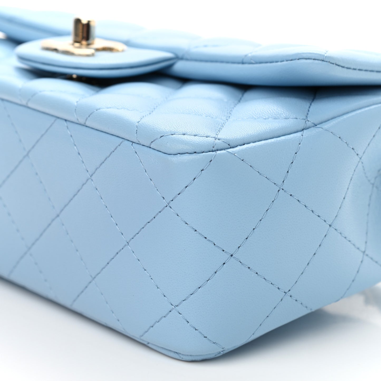 Lambskin Quilted Mini Rectangular Flap Light Blue