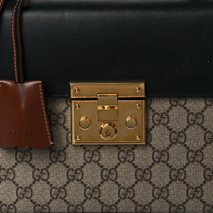 Gucci GG Supreme Monogram Calfskin Small Padlock Top Handle Bag Beige Black Cuir 8 of 11