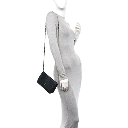 Chanel Lambskin Camellia Embossed Wallet on Chain WOC Black 2 of 11