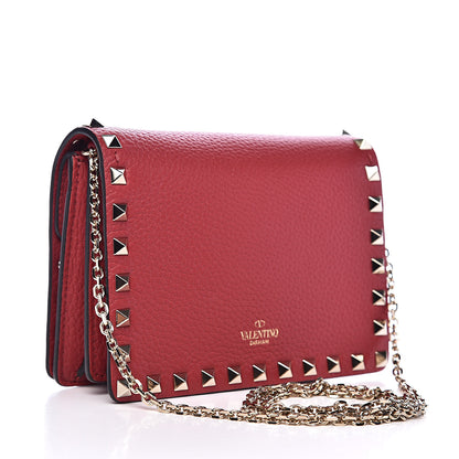Valentino Garavani Pebbled Calfskin Rockstud Wallet on Chain Rosso Valentino 3 of 10