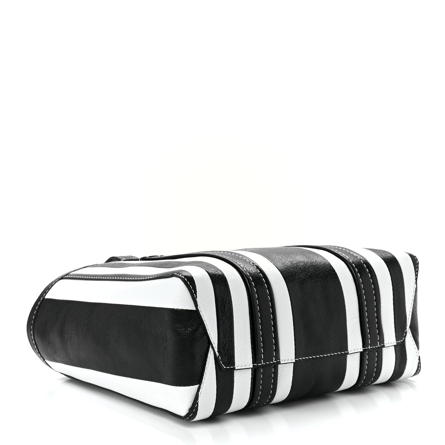 Agneau Arena Striped Patchwork Small Barbes East West Shopper Black White