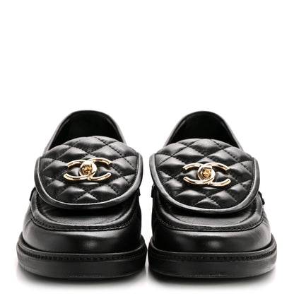 Chanel Lambskin Quilted CC Turnlock Loafers 38.5 Black 3 of 13