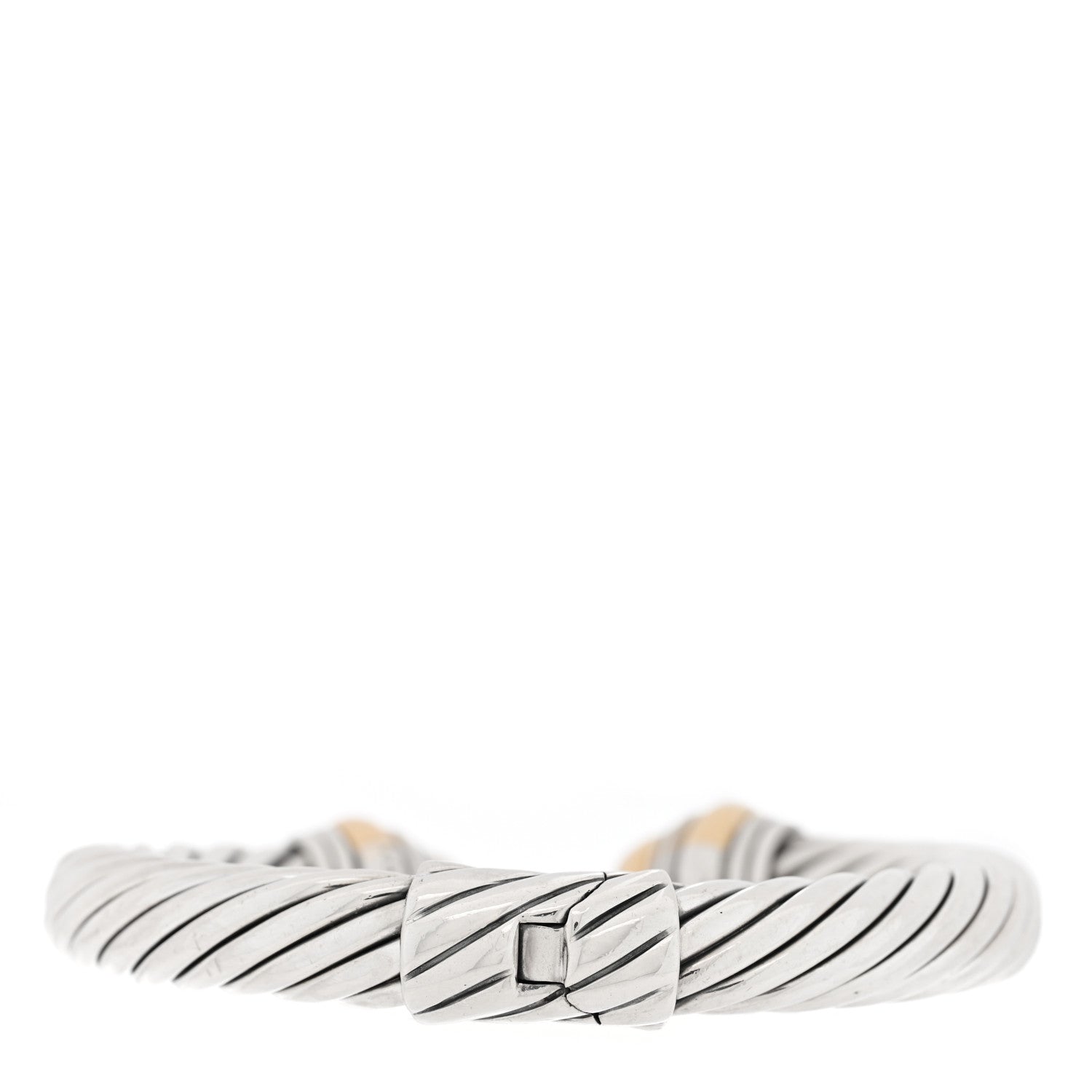 David Yurman Sterling Silver 14K Yellow Gold 10mm Cable Classics Hinged Bracelet 2 of 3