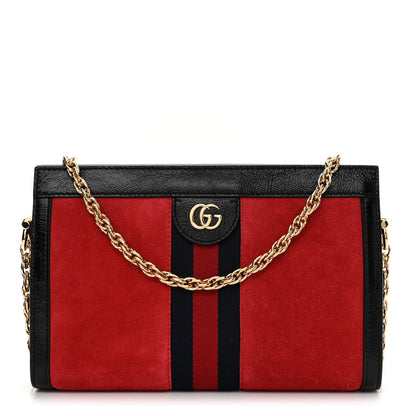 Gucci Suede Patent Web Small Ophidia Chain Shoulder Bag Hibiscus Red Black 1 of 10