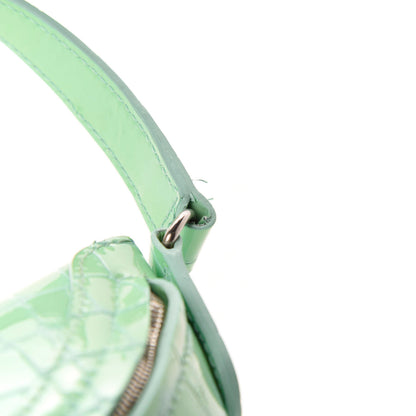 Balenciaga Shiny Calfskin Crocodile Embossed XXS Souvenir Belt Bag Green 9 of 11