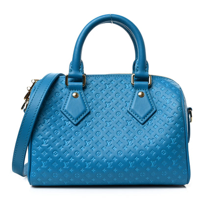 Louis Vuitton Calfskin Nanogram Embossed Speedy Bandouliere 20 Blue 1 of 8