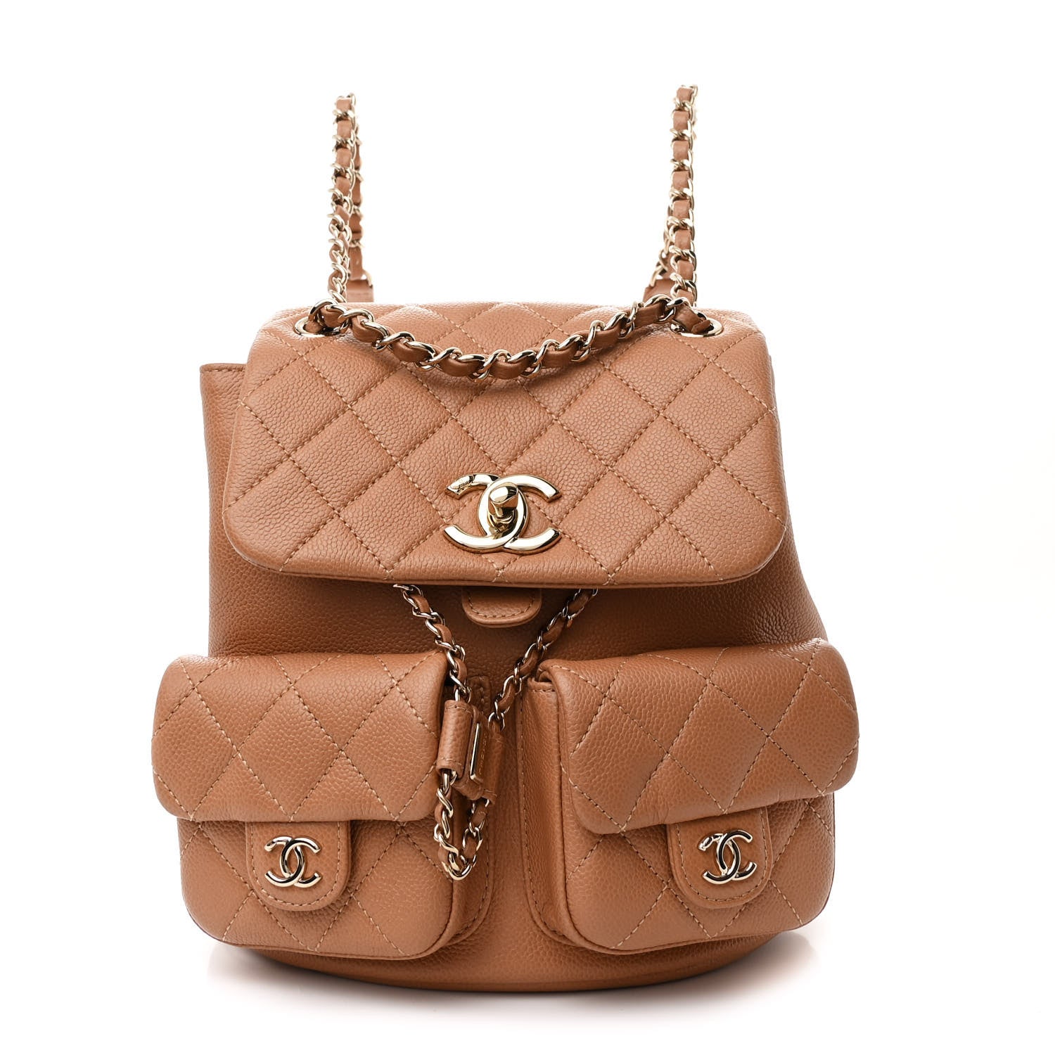 Chanel Shiny Caviar Quilted Small Duma Pockets Drawstring Backpack Dark Beige 1 of 12