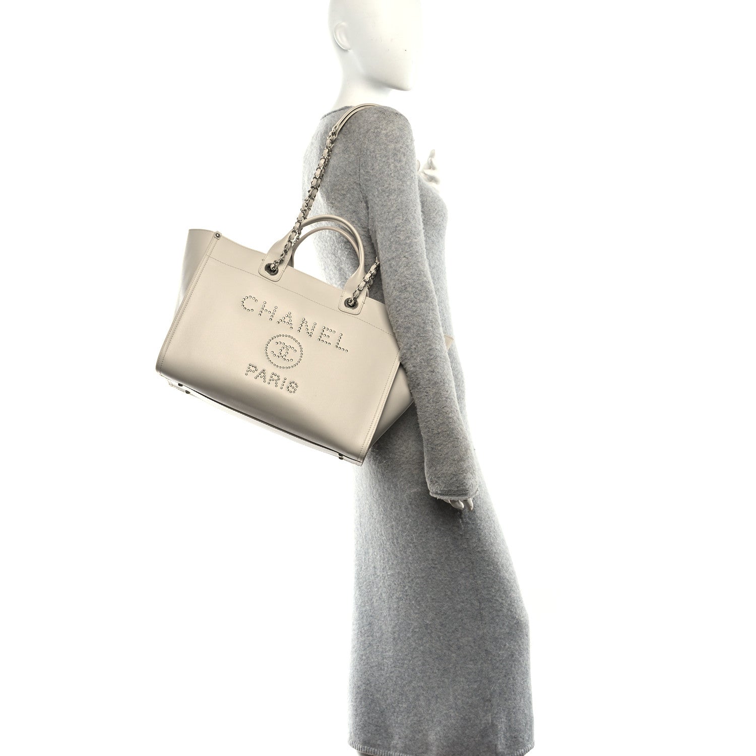 Chanel Caviar Medium Studded Deauville Tote Ivory 2 of 13