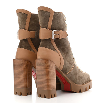 Christian Louboutin Suede Calfskin Macademia 100 Biker Platform Boots 36 Silex Light Cuir Dark Beige 4 of 11
